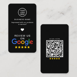 Cartão De Visita Revisão do Google com código QR preto elegante