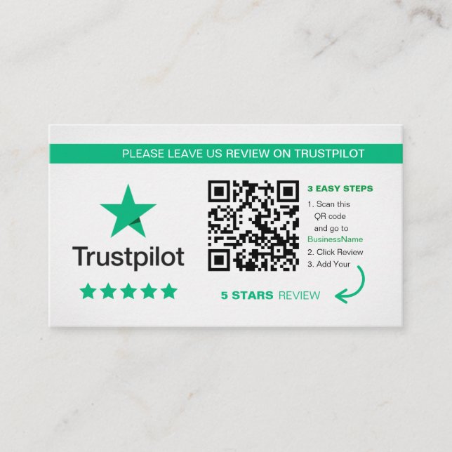 Cartão De Visita Revisões do TrustPilot | Código de QR comercial Ob (Frente)