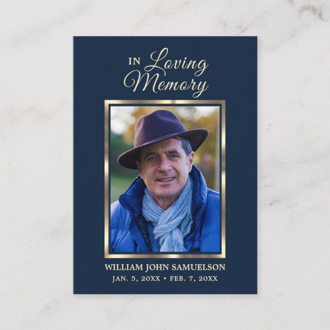 Cartão De Visita REZA FUNERAL OBRIGADO POR VOCÊ FOTO Azul Escura (Frente)