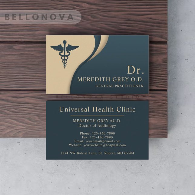 Cartão De Visita Rico de Médicos Castanhos Verde Verde-Escuro Perso (Custom Dark Teal Green Brown Doctors Fancy Business Card)