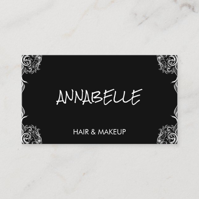 Cartão De Visita Rico Elegante Cantos Negros Profissional de Cinza  (Frente)