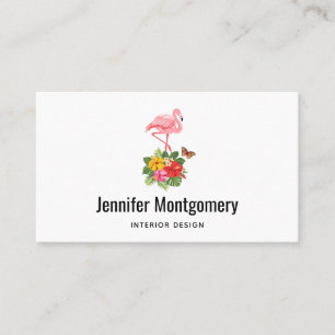 Cartão De Visita Rico rosa Flamingo e Hibiscus Tropical