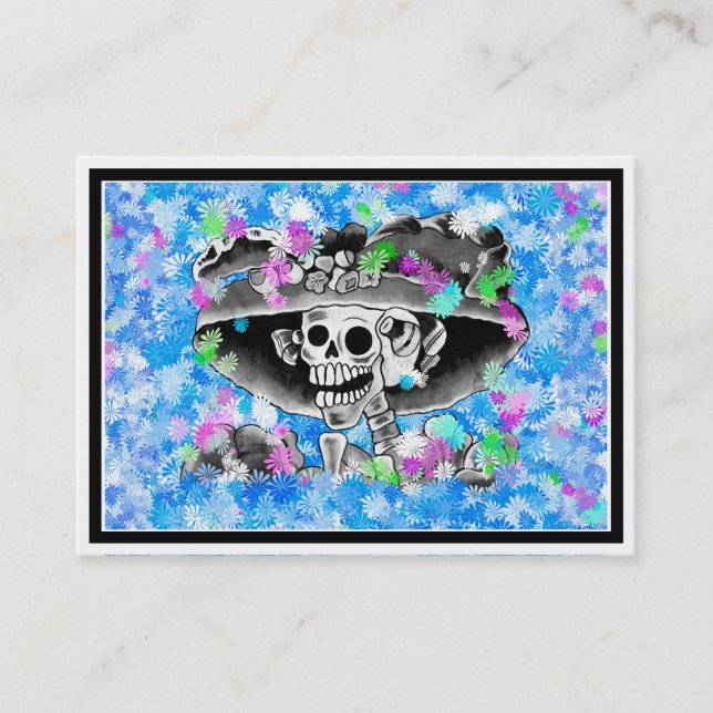 Cartão De Visita Rindo de uma Mulher Esquelética em Bonnet em Azul (Frente)