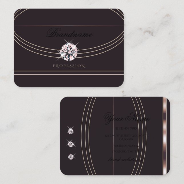 Cartão De Visita Rinestonas de Shimmery Dourado, Rosa Roxo-Escuro n (Frente/Verso)