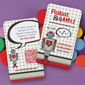 Cartão De Visita Robô Vermelho Retro & Jogos Cartoon Crianças Porca