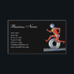 Cartão De Visita Robô Vintage Science Fiction Running with Wheel<br><div class="desc">Vintage ilution science fiction business design com um robot feliz, sorridente, feito com peças de máquinas. A mulher futurista ou o homem tem um sorriso e está correndo com uma engrenagem, uma engrenagem ou uma roda na esteira transportadora. Uma cara saudável de ficção científica ou corrida legal para a saúde,...</div>