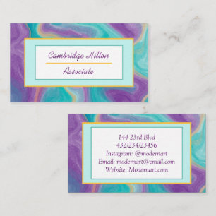 Cartão De Visita Rochas de mármore roxas, Douradas e azuis 