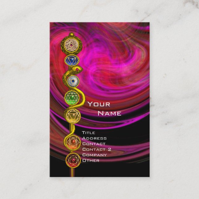 Cartão De Visita ROD ASCLEPIUS,7 CHAKRAS YOGA LOTUS Pink preto (Frente)