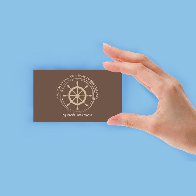 Cartão De Visita Roda Náutica Marrom (Brown Nautical Ship Wheel Business Card)