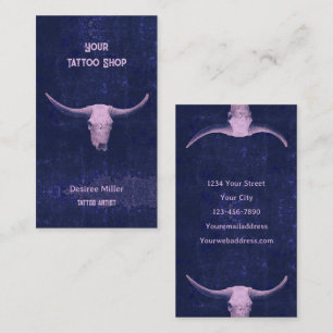 Cartão De Visita Rodeo Vintage Textura Azul Tatuagem Comprada Touro