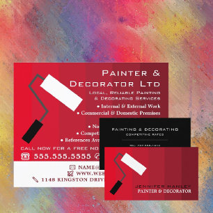 Cartão De Visita Rolador de Ombre Vermelho e Pintura, Pintor e Deco