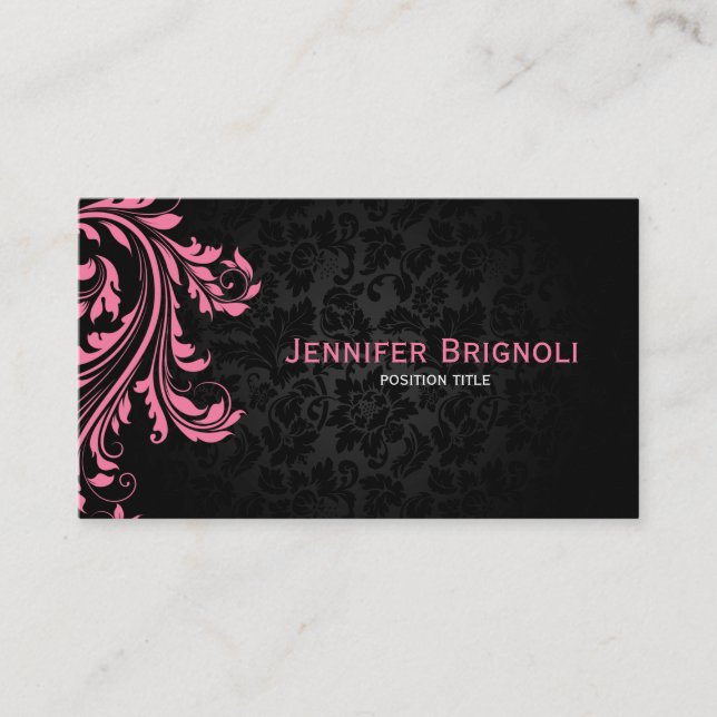 Cartão De Visita Rolha Floral Rosa-Rosa-Damasco Preto Elegante (Frente)