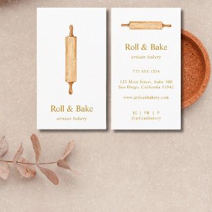 Cartão De Visita Rolling Pin Bakery Chef Caterer Dourado Script