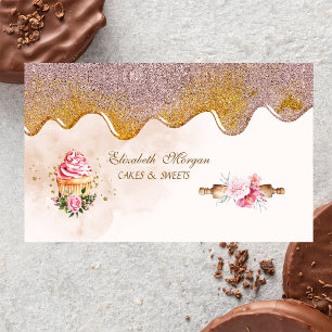 Cartão De Visita Rolo de Flores Cupcake Padaria Gotejamento