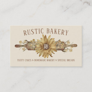 Cartão De Visita Rolo de madeira bege retrô Padaria do Girassol