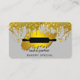 Cartão De Visita Rolo de Massa Padaria Pastelaria Catering Dourado