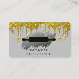 Cartão De Visita Rolo de Massa Padaria Pastelaria Catering Dourado