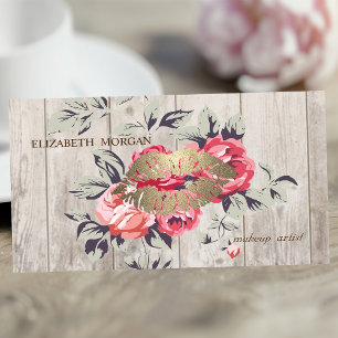 Cartão De Visita Romântica, Floral Profissional, Lábios, Textura de