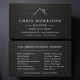Cartão De Visita Roofer Black Silver Metallic Roofing Company