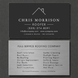 Cartão De Visita Roofer Silver Metallic Modern Roofing Company