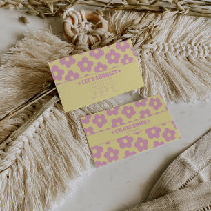 Cartão De Visita Rosa Amarelo Retro Floral Groovy Feminino Único An