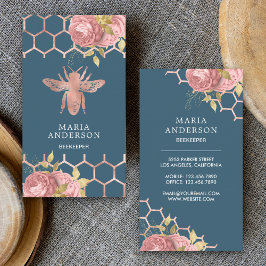 Cartão De Visita Rosa Azul Empoeirado Dourado Blush Rosa Floral Abe