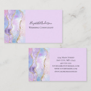 Cartão De Visita Rosa Azul Roxo Agate Glitter Trendy Girly