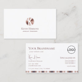 Cartão De Visita Rosa branca elegante Dourada com monograma e logot