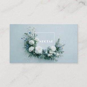 Cartão De Visita Rosa Branco e Azul Empoeirado Floral Quadro Limpo
