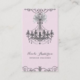 Cartão De Visita Rosa Corado Prata Branco Laço Vintage Glamour Desi