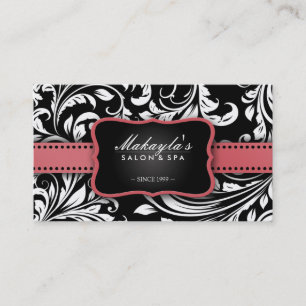 Cartão De Visita Rosa coral no salão de beleza floral preto e