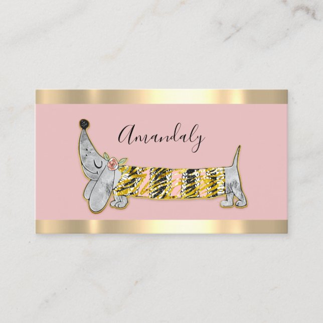 Cartão De Visita Rosa de Atenção à Moda de Botique de Cachorro (Frente)
