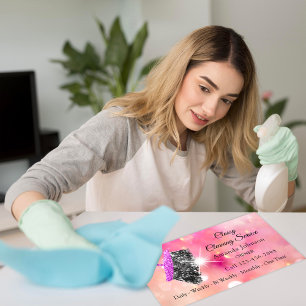 Cartão De Visita Rosa de faísca cor-de-rosa do serviço de limpeza