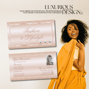 Cartão De Visita Rosa de luxo Dourado com Ouros e Foto refinada