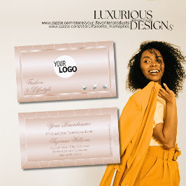 Cartão De Visita Rosa de luxo Dourado com Ouros e Logotipo refinado