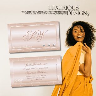 Cartão De Visita Rosa de luxo Dourado com Ouros e Monograma Nobre