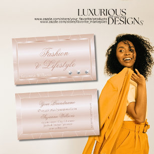 Cartão De Visita Rosa de luxo Dourado com quadros e diamantes refin