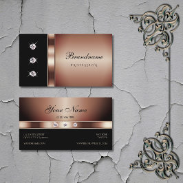 Cartão De Visita Rosa de luxo Dourado e preto com diamantes Shimmer