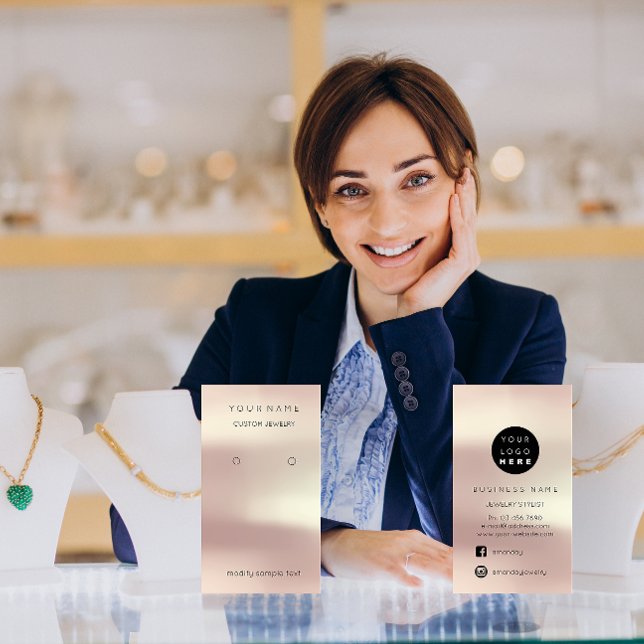 Cartão De Visita Rosa de Mídia Social da Placa de Joia Personalizad (Criador carregado)