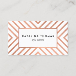 Cartão De Visita Rosa de Mod Retro Dourado e Padrão Branco