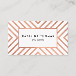 Cartão De Visita Rosa de Mod Retro Dourado e Padrão Branco