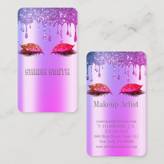 Cartão De Visita Rosa de na moda Dourado, Glitter Coloca Eilashes (Frente/Verso)