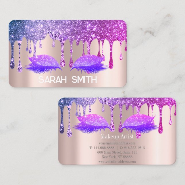 Cartão De Visita Rosa de na moda Dourado, Glitter Coloca Eilashes (Frente/Verso)
