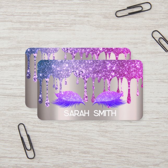 Cartão De Visita Rosa de na moda Dourado, Glitter Coloca Eilashes (Frente/Verso In Situ)