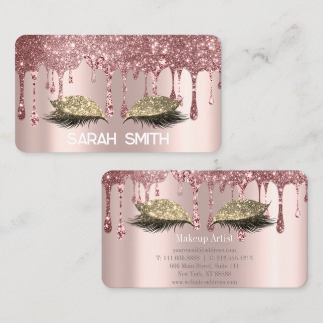 Cartão De Visita Rosa de na moda Dourado, Glitter Coloca Eilashes (Frente/Verso)