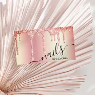 Cartão De Visita Rosa de ouro Elegante pinga unhas