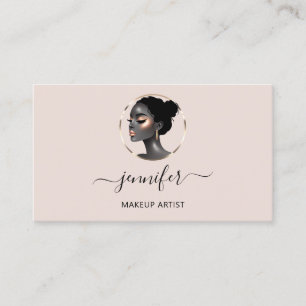 Cartão De Visita Rosa de pó Makeup Dourado Logotipo Lashes do Artis