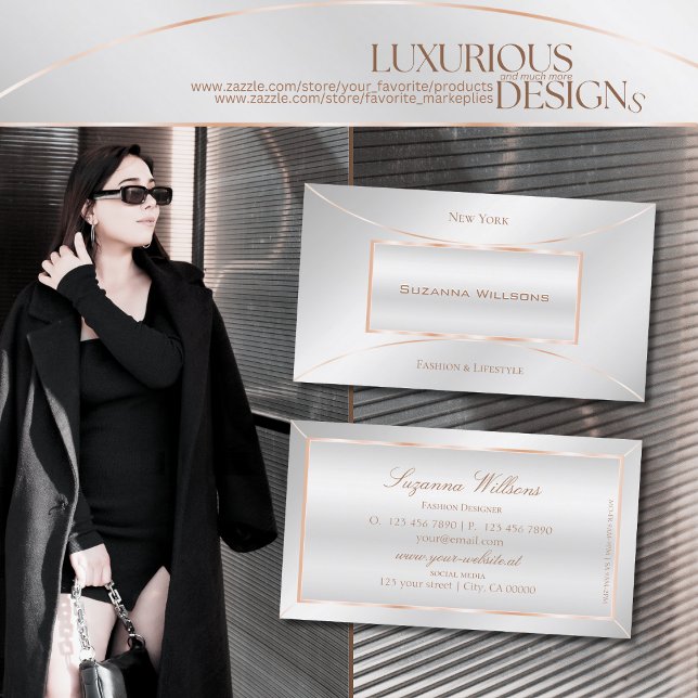 Cartão De Visita Rosa de prata Dourado Decor profissional e luxuoso (Criador carregado)