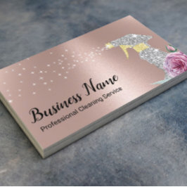 Cartão De Visita Rosa de Silver Spray do Serviço de Limpeza Moderna