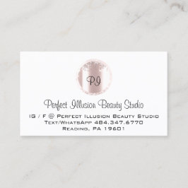 Cartão De Visita Rosa do Monograma do Perfect BeauStudio Services